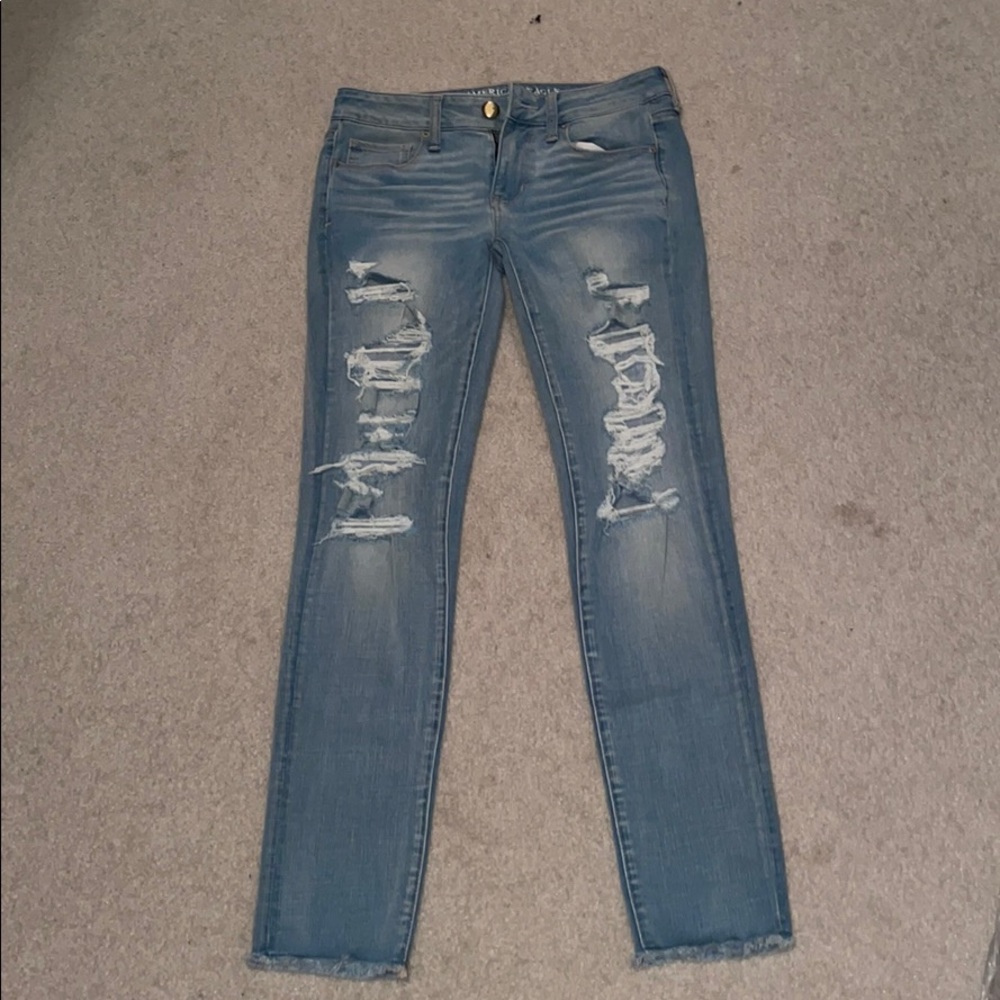 Light blue ripped skinny jeans